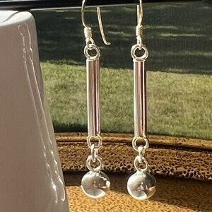 Vintage Minimalist Bar Dangle Earrings Silver Tone